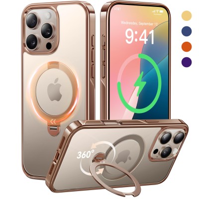 For iPhone 16 6.1 inch CHIEF Oil Painted Magnetic Ring Stand Hybrid Case Cover - Rose Gold