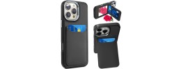 For iPhone 16 6.1 inch Card Holder with Mirror Inside PU Leather Hybrid Case - Black