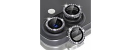 For iPhone 16 6.1 inch Diamond Bling Camera Lens Full Tempered Glass - Black