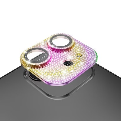 For iPhone 16 6.1 inch Diamond Bling Camera Lens Full Tempered Glass - Mixed Color