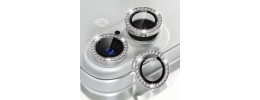 For iPhone 16 6.1 inch Diamond Bling Camera Lens Full Tempered Glass - Silver