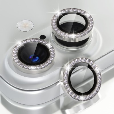 For iPhone 16 6.1 inch Diamond Bling Camera Lens Full Tempered Glass - Silver