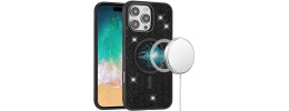 For iPhone 16 6.1 inch Diamond [Magnetic Circle] with CD Pattern Hybrid - Black