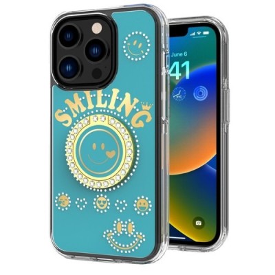 For iPhone 16 6.1 inch Epoxy Glitter Shimmer [Magnetic Circle] Hybrid Case - Dark Blue