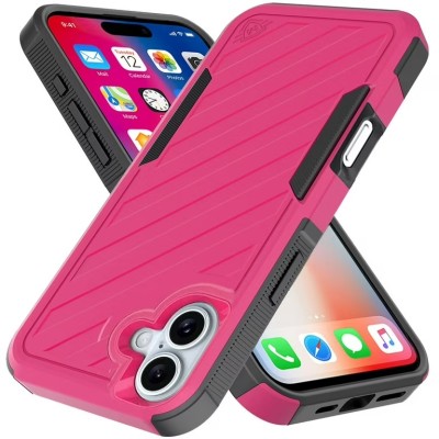 For iPhone 16 6.1 inch Exquisite Tough Shockproof Hybrid Case Cover - Pink