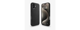 For iPhone 16 6.1 inch Fashion PU Vegan Chrome Edged Case Cover - Black
