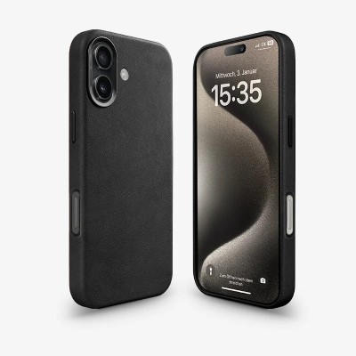 For iPhone 16 6.1 inch Fashion PU Vegan Chrome Edged Case Cover - Black