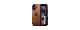 For iPhone 16 6.1 inch Fashion PU Vegan Chrome Edged Case Cover - Brown