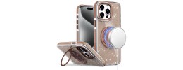 For iPhone 16 6.1 inch Glitz HQ Shimmer Glitter [Magnetic Ring Circle] with 360 degree Rotational Ring Kickstand Tough Hybrid Case - Gold