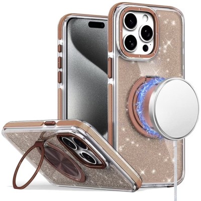 For iPhone 16 6.1 inch Glitz HQ Shimmer Glitter [Magnetic Ring Circle] with 360 degree Rotational Ring Kickstand Tough Hybrid Case - Gold