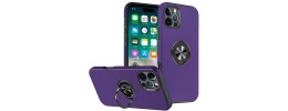 For iPhone 16 6.1 inch Glitz HQ Shimmer Glitter [Magnetic Ring Circle] with 360 degree Rotational Ring Kickstand Tough Hybrid Case - Purple