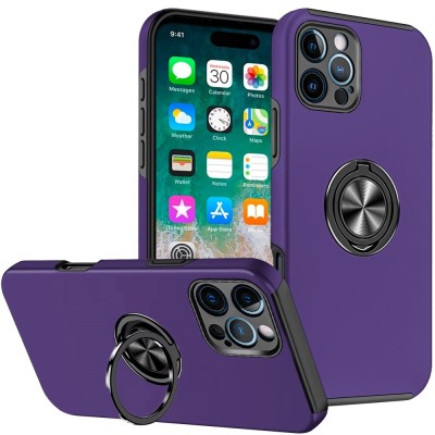 For iPhone 16 6.1 inch Glitz HQ Shimmer Glitter [Magnetic Ring Circle] with 360 degree Rotational Ring Kickstand Tough Hybrid Case - Purple