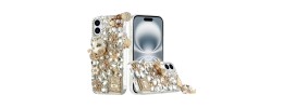 For iPhone 16 6.1 inch Jewel Full Diamond Bling Case Cover - Gold