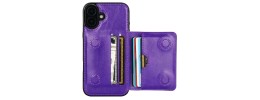 For iPhone 16 6.1 inch Jewel Wallet Design with Stitched PU Leather ID Card Money Holder Zipper Case - Purple