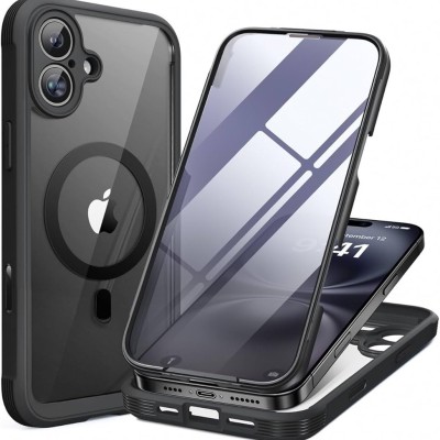 For iPhone 16 6.1 inch Magnetic Chrome Case - Solid Black