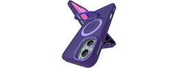 For iPhone 16 6.1 inch Magnetic Ring Circle Camera Cap KickStand Hybrid UV Paint Matte Finish Case - Purple
