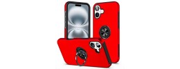 For iPhone 16 6.1 inch Magnetic Ring Stand Classic Design FULL Camera Protection Hybrid Case - Red