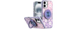 For iPhone 16 6.1 inch Metal Diamond CD Pattern Design Matte Finished Hybrid with Rotational Ring [Car Mount Friendly] Case - 3