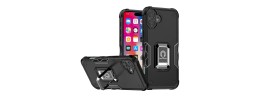 For iPhone 16 6.1 inch OPTIMUM Magnetic Ring Stand Hybrid Case Cover - Black