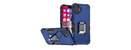 For iPhone 16 6.1 inch OPTIMUM Magnetic Ring Stand Hybrid Case Cover - Blue
