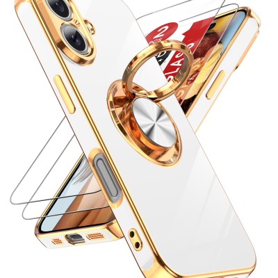 For iPhone 16 6.1 inch OPTIMUM Magnetic Ring Stand Hybrid Case Cover - Rose Gold