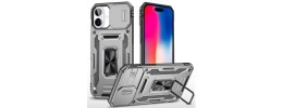 For iPhone 16 6.1 inch Push Mount Friendly Camera Protective [Ring Stand] Hybrid Case - Gray