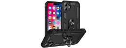 For iPhone 16 6.1 inch Ring Magnetic Kickstand Hybrid Case Cover - Black