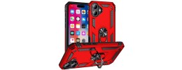 For iPhone 16 6.1 inch Ring Magnetic Kickstand Hybrid Case Cover - Red