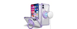 For iPhone 16 6.1 inch Shield Magnetic Ring Transparent HQ 360 Degree Rotational Shockproof Case Cover - Purple