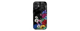 For iPhone 16 6.1 inch Shimmer Glitter Floral Design Thick TPU Case Cover - Black