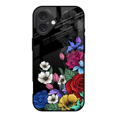 For iPhone 16 6.1 inch Shimmer Glitter Floral Design Thick TPU Case Cover - Black