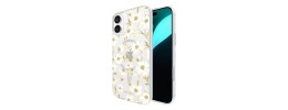 For iPhone 16 6.1 inch Shimmer Glitter Floral Design Thick TPU Case Cover - Gold