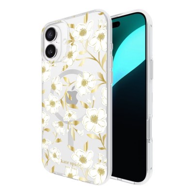 For iPhone 16 6.1 inch Shimmer Glitter Floral Design Thick TPU Case Cover - Gold