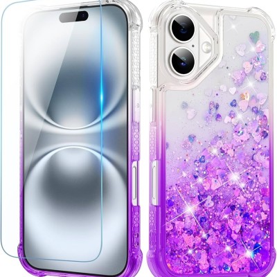 For iPhone 16 6.1 inch Shimmer Glitter Floral Design Thick TPU Case Cover - Purple
