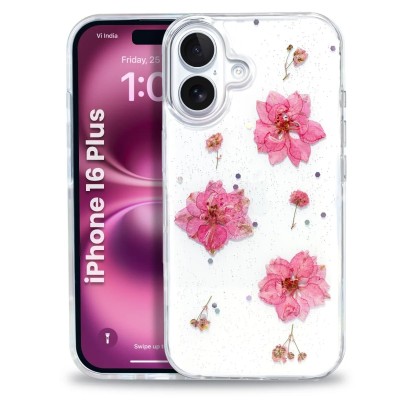 For iPhone 16 6.1 inch Shimmer Glitter Floral Design Thick TPU Case Cover - Rose Gold