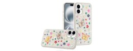 For iPhone 16 6.1 inch Shimmer Glitter Floral Design Thick TPU Case Cover - Silver