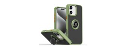 For iPhone 16 6.1 inch Splendid Floral Designs with Metal Camera and Buttons with Butterfly Ring Stand Hybrid Case - Light Green