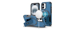 For iPhone 16 6.1 inch Sturdy Bracket Kickstand Magnetic Hybrid - Blue