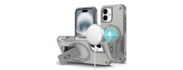For iPhone 16 6.1 inch Sturdy Bracket Kickstand Magnetic Hybrid - Grey