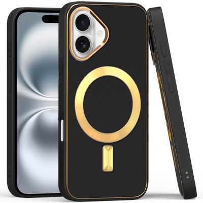 For iPhone 16 6.1 inch Ultimate Quality PU Leather Hybrid Case Cover - Black