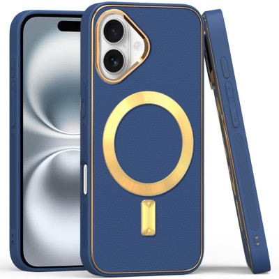 For iPhone 16 6.1 inch Ultimate Quality PU Leather Hybrid Case Cover - Blue