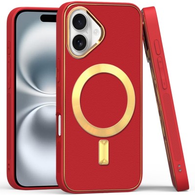 For iPhone 16 6.1 inch Ultimate Quality PU Leather Hybrid Case Cover - Red