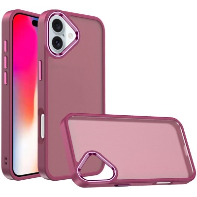 For iPhone 16 6.1 inch Ultimate U Design Hybrid with Camera Window Covering - Pink+Burgundy