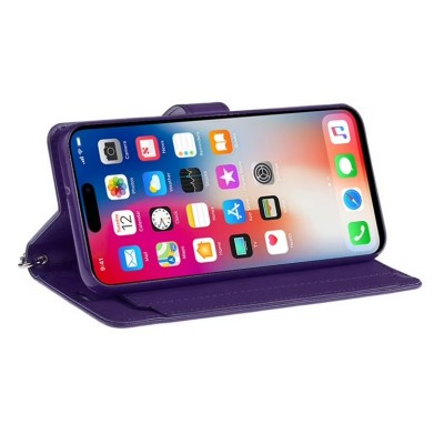For iPhone 16 6.1 inch Wallet ID Card Holder Case Cover - Dark Purple
