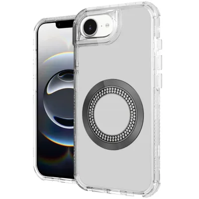 For iPhone 16E (E edition) / SE4 (2025) Complete Magnetic Metal  Ring Stand Camera Protection Hybrid - Grey