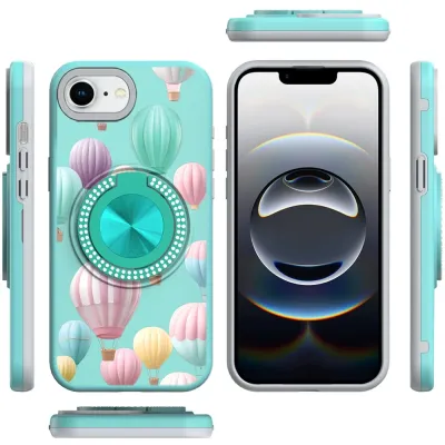 For iPhone 16E (E edition) / SE4 (2025) Metal Diamond CD Pattern Design Matte Finished Hybrid with Rotational Ring [Car Mount Friendly] Case - 12