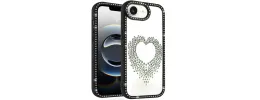 For iPhone 16E (E edition) / SE4 (2025) Metal Diamond CD Pattern  Design Matte Finished Hybrid with Rotational Ring [Car Mount  Friendly] Case - Hearts