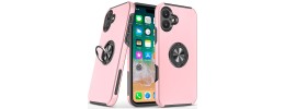 For iPhone 16 Plus 6.7 inch CHIEF Oil Painted Magnetic Ring Stand Hybrid Case Cover - Pink