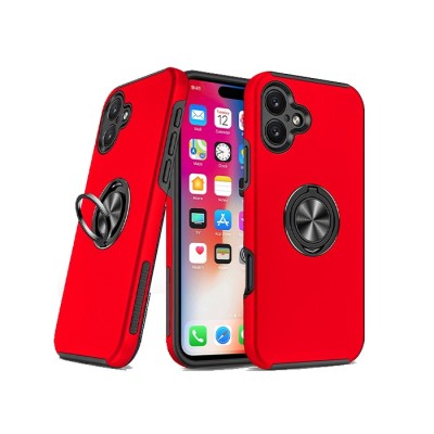 For iPhone 16 Plus 6.7 inch CHIEF Oil Painted Magnetic Ring Stand Hybrid Case Cover - Red