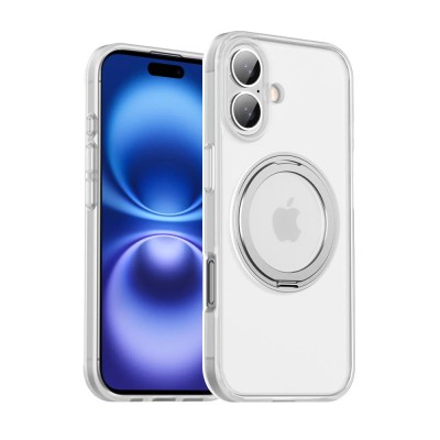 For iPhone 16 Plus 6.7 inch CHIEF Oil Painted Magnetic Ring Stand Hybrid Case Cover - Silver